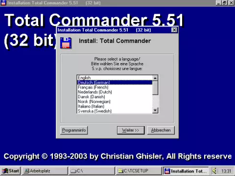 "Screenshot WINDOWS 95 Installation Total Commander 5.51"